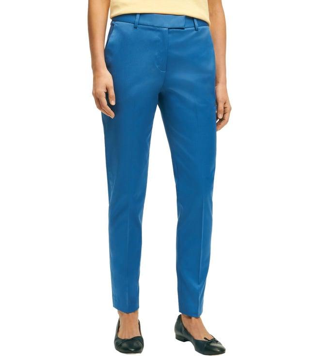 brooks brothers blue modern fit straight fitted cotton stretch pant