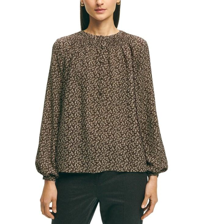 brooks brothers brown ditsy peasant printed regular fit blouse top