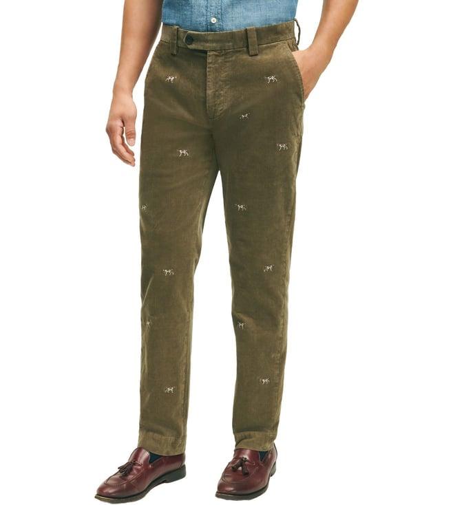 brooks brothers green slim fit cotton fine-wale embroidered pants