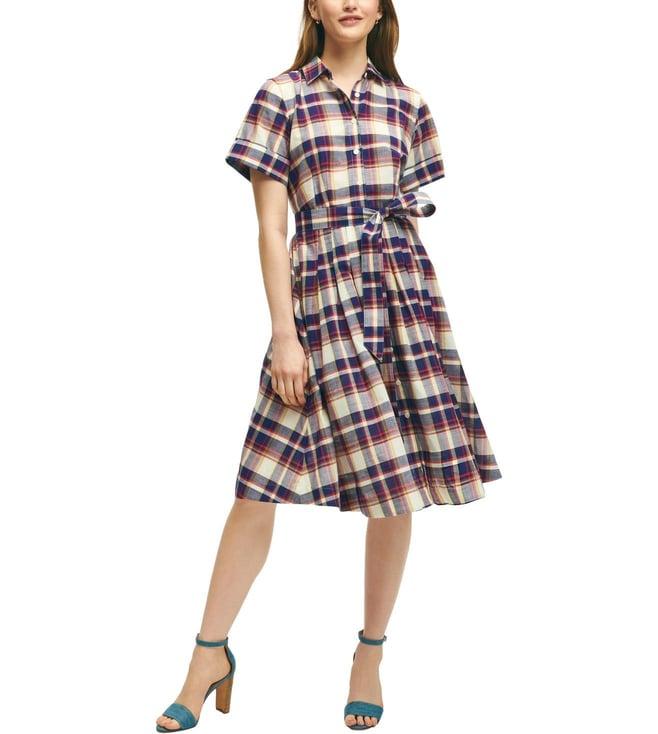 brooks brothers multicolored modern fit signature cotton madras a-line shirt dress