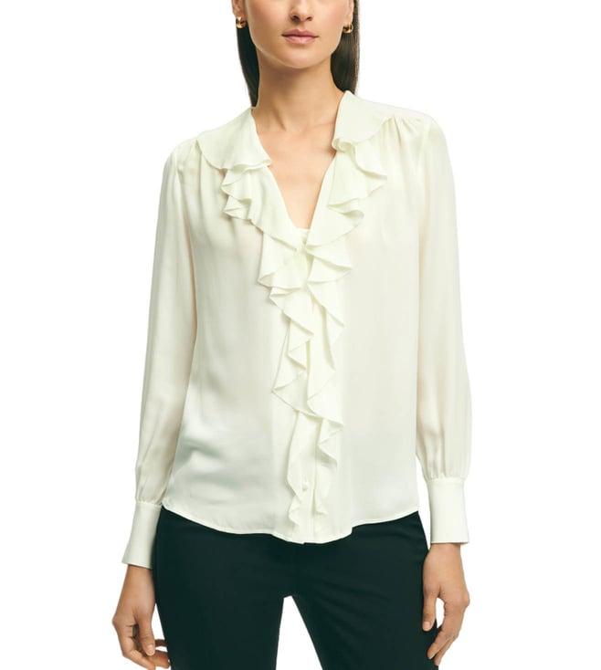 brooks brothers white ruffle regular fit blouse top