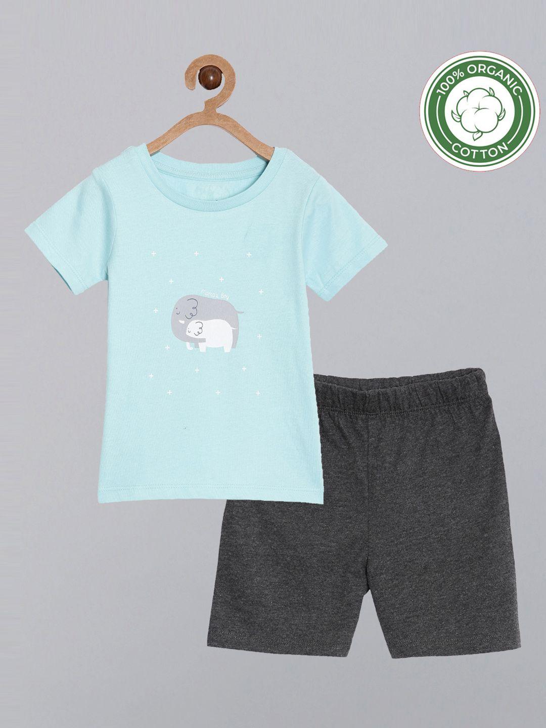 broon boys blue & green printed t-shirt with shorts