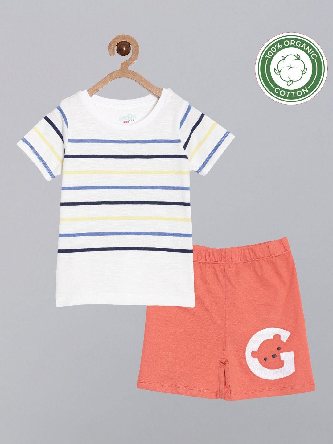 broon boys white & orange printed t-shirt with shorts