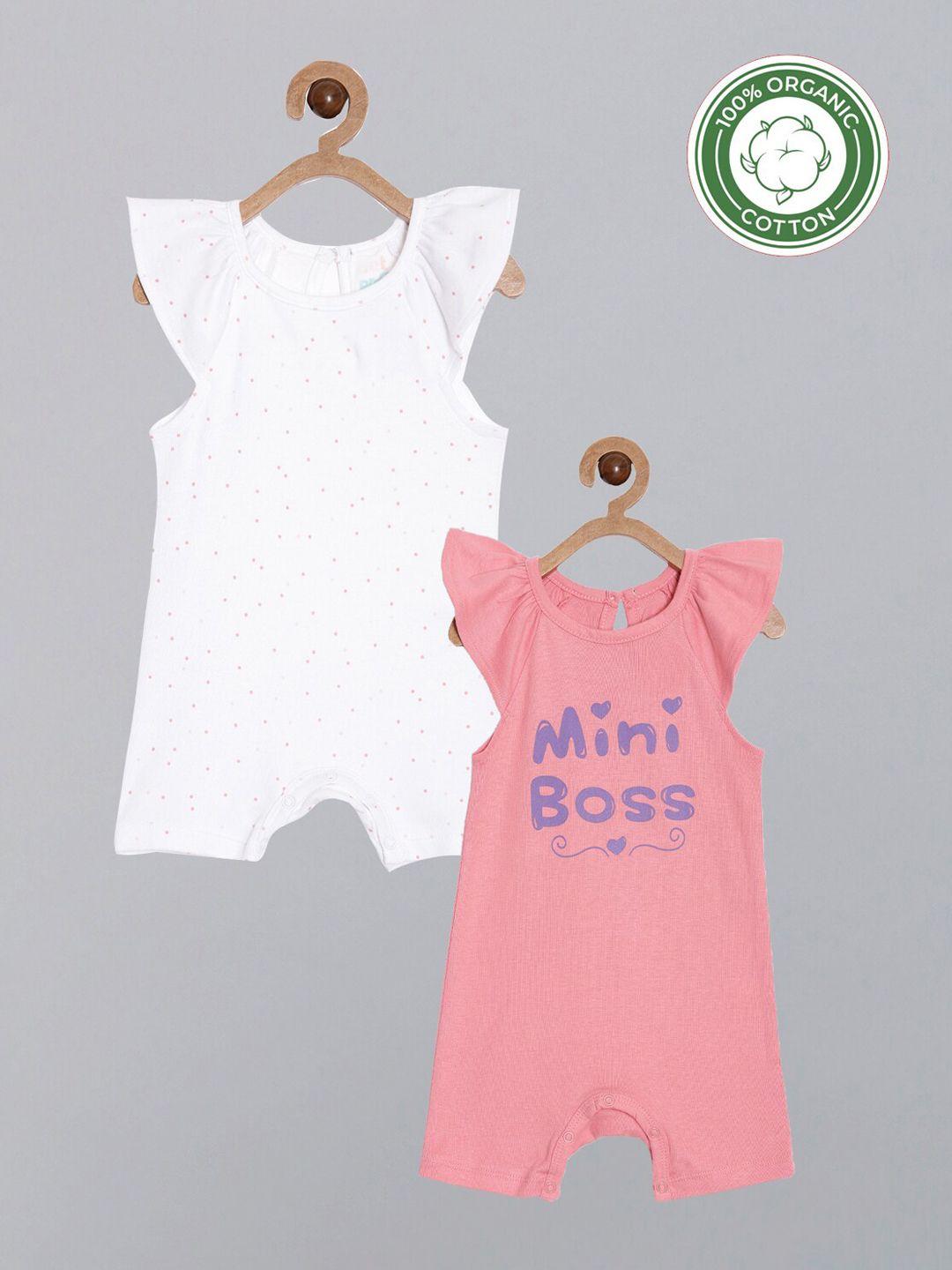 broon infant girls pink & white pure organic cotton pack of 2 rompers