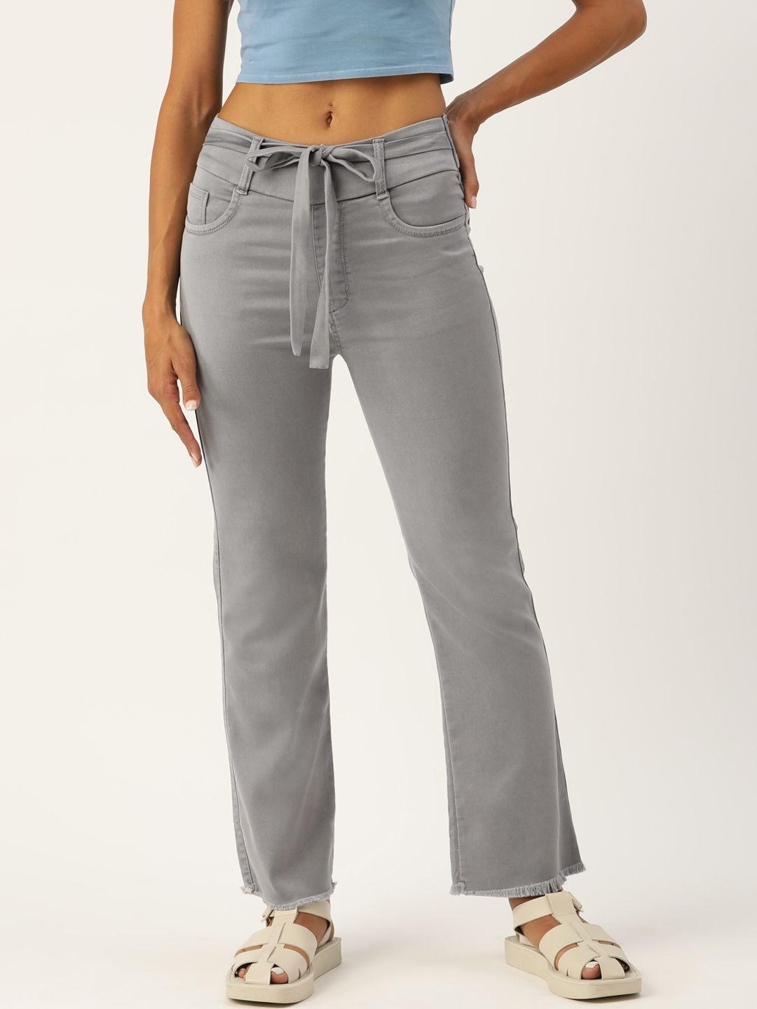 broowl women grey london wide leg stretchable jeans