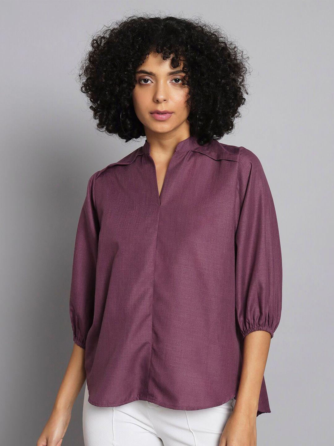 broowl burgundy mandarin collar cotton shirt style top