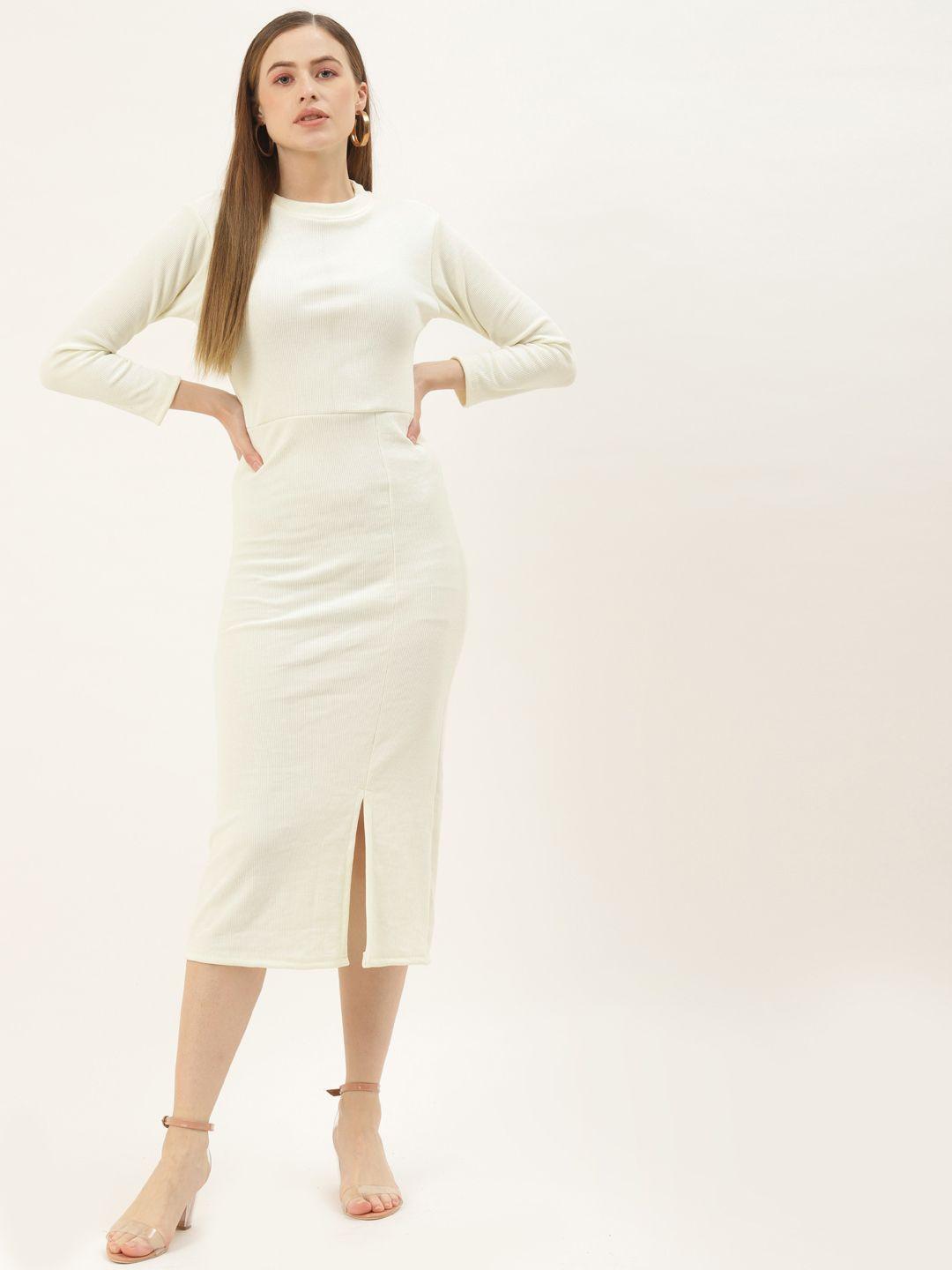 broowl cream-coloured crepe bodycon midi slit dress