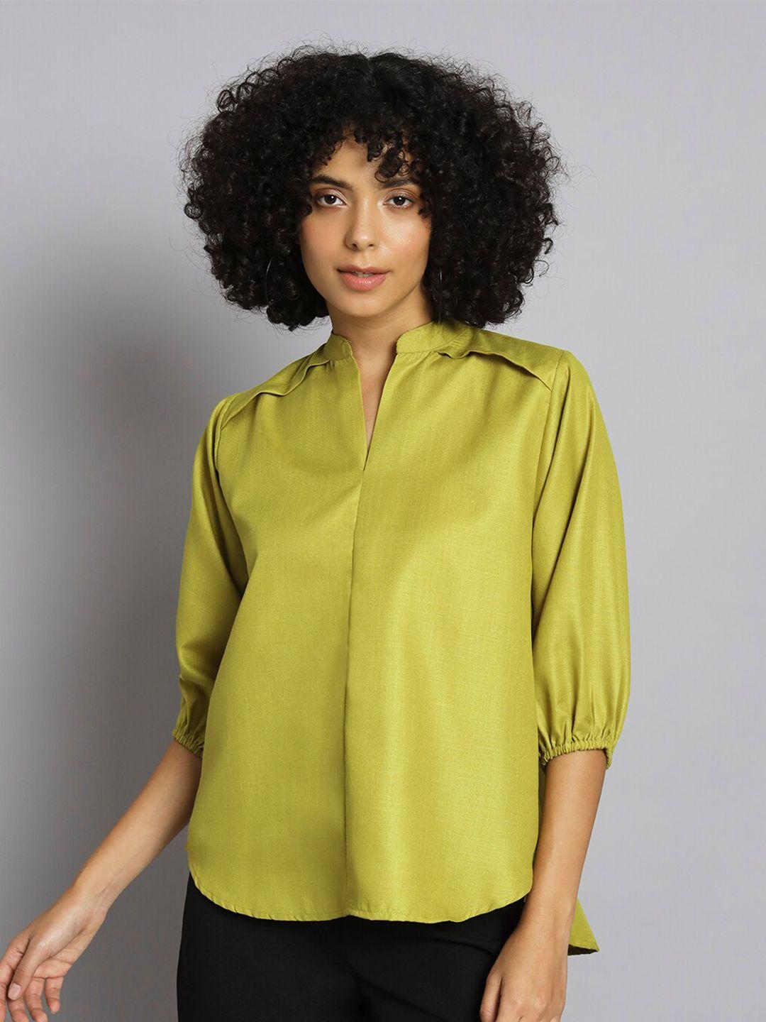 broowl green mandarin collar cotton shirt style top