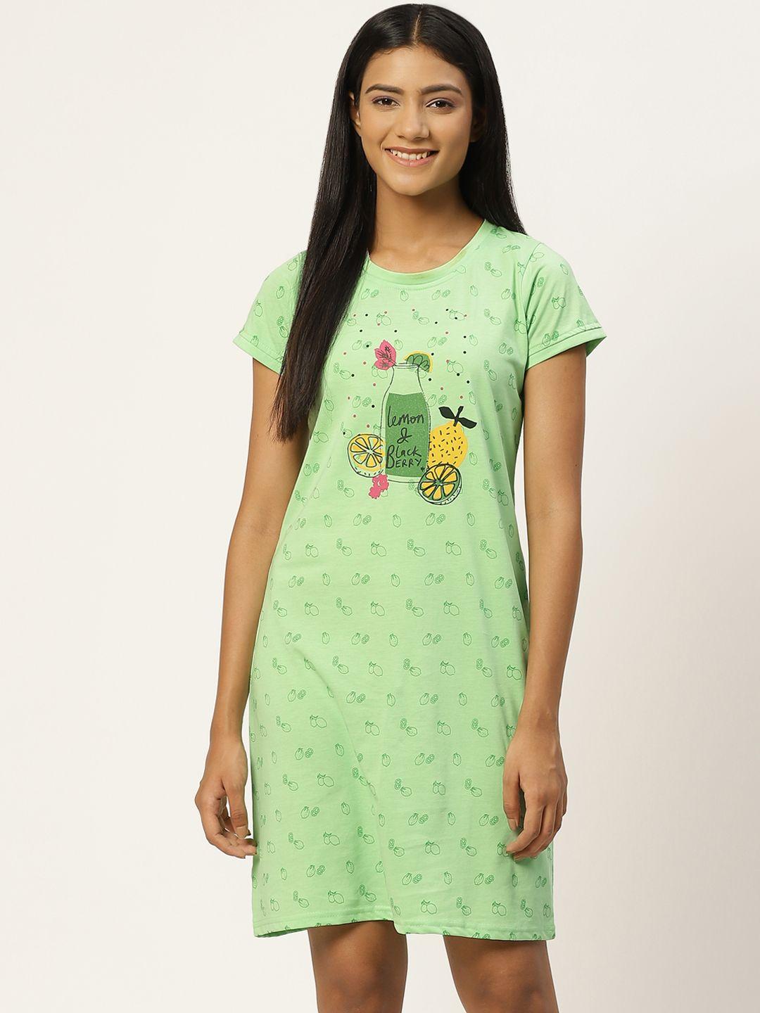 broowl green printed nightdress