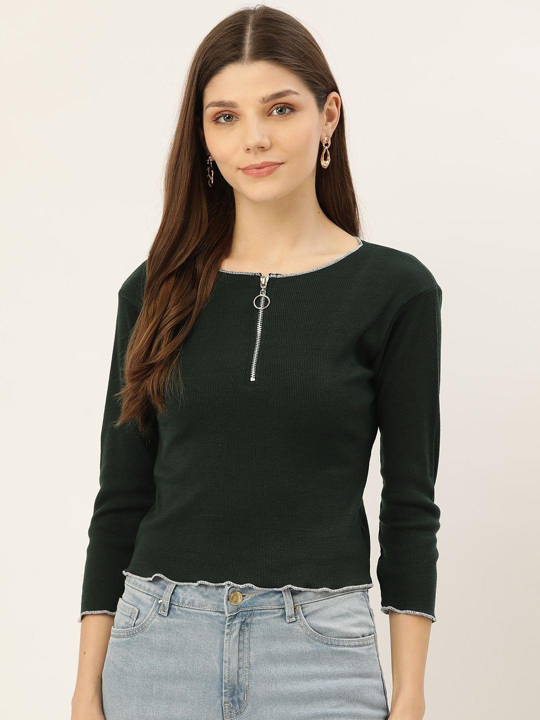 broowl green self striped crepe top