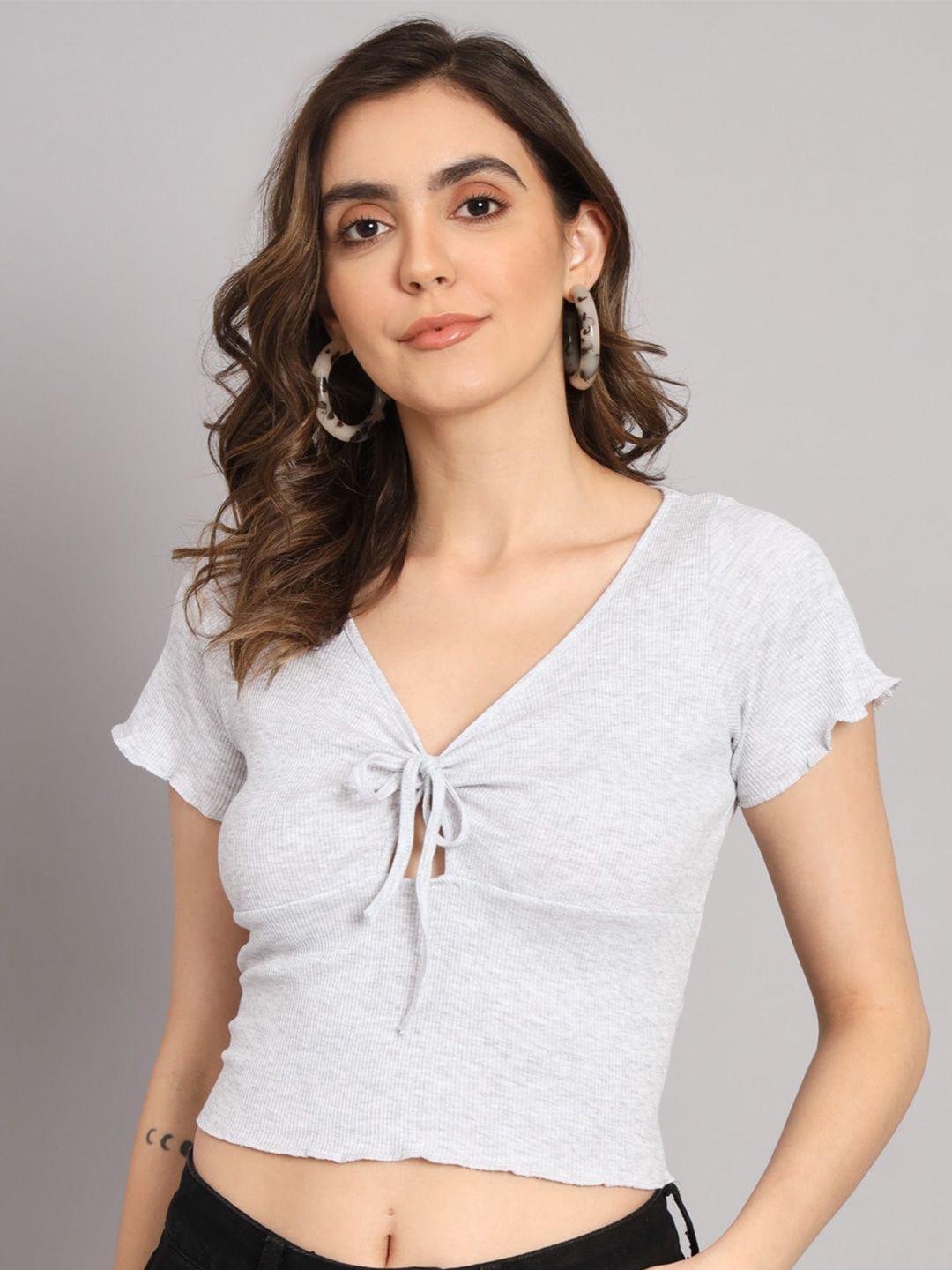 broowl grey melange crepe crop top