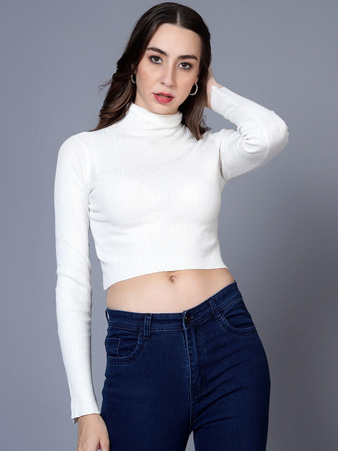 broowl ribbed high neck woollen crop pullover