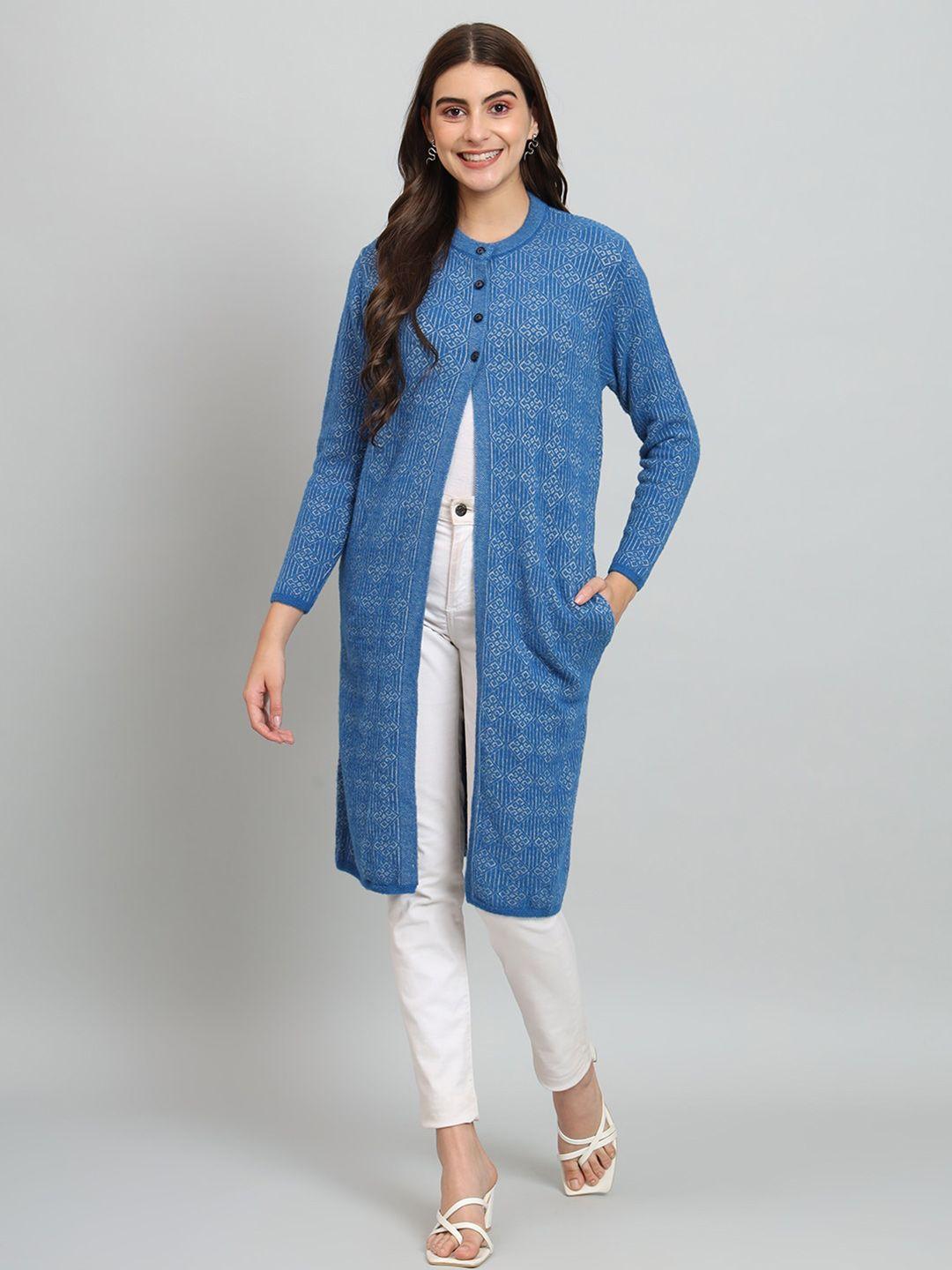 broowl self design woollen longline cardigan