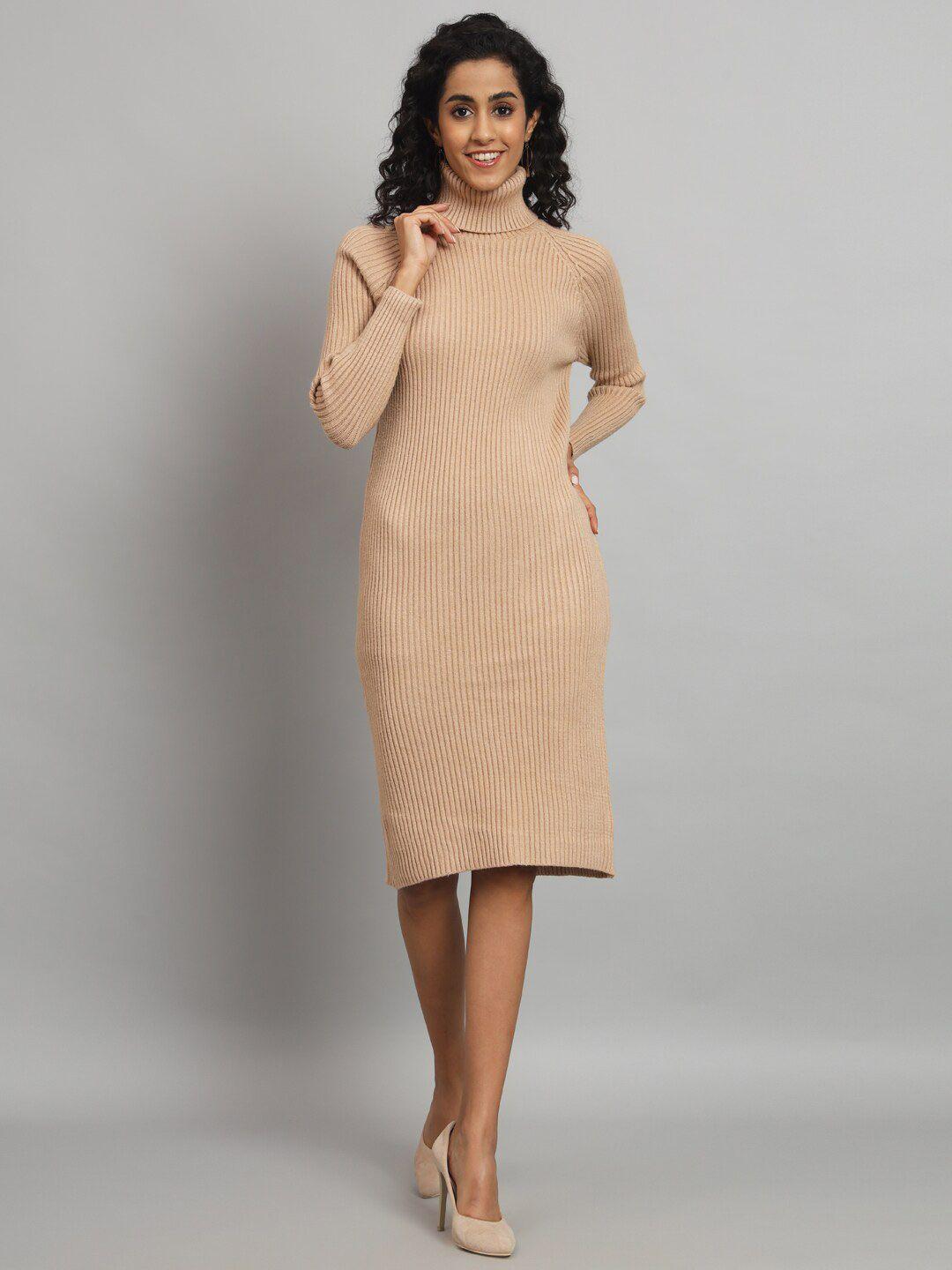 broowl striped high neck long sleeve woollen sheath dress