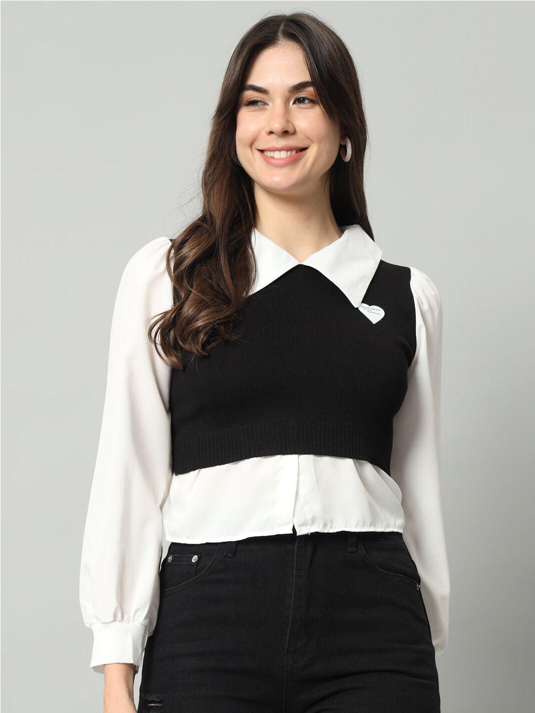 broowl women black & white woollen sweater vest