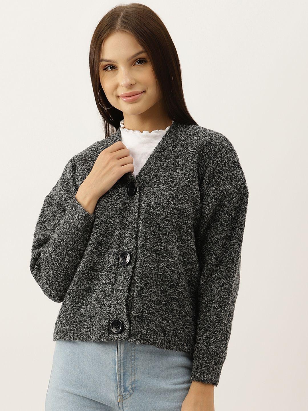 broowl women charcoal grey woollen speckled cardigan