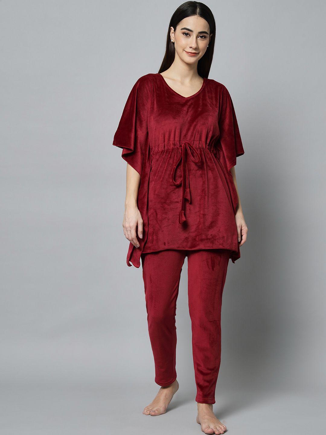 broowl women maroon solid co-ords