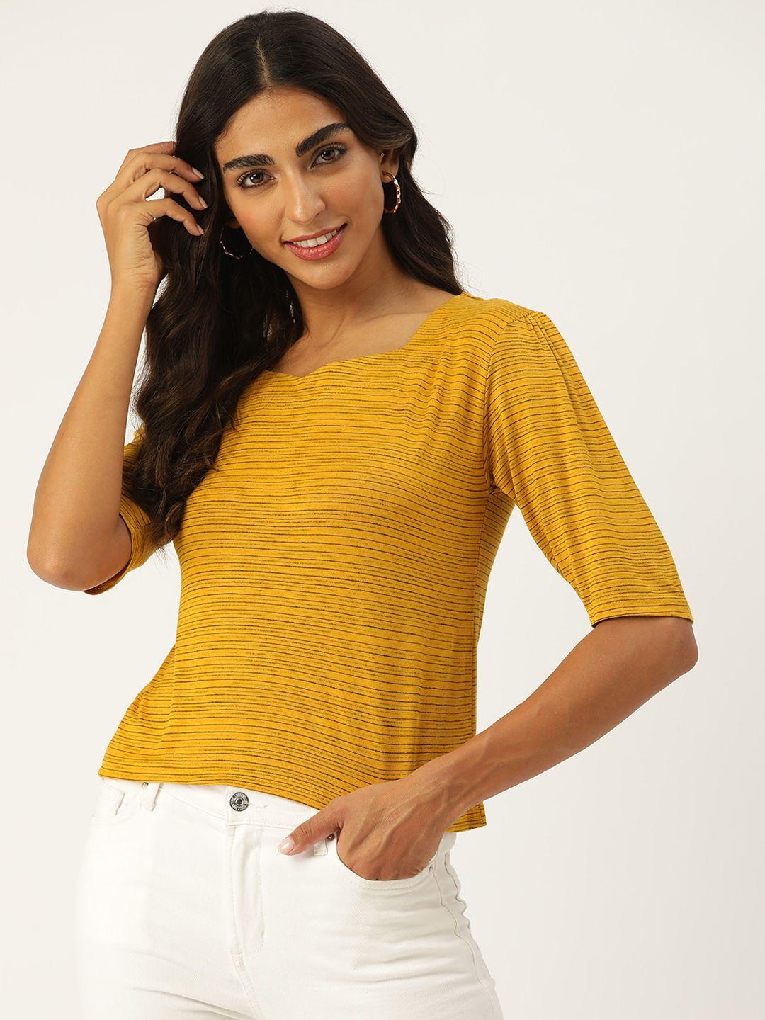 broowl women mustard yellow striped top