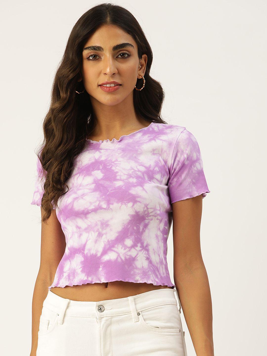 broowl women purple tie and dye crop top