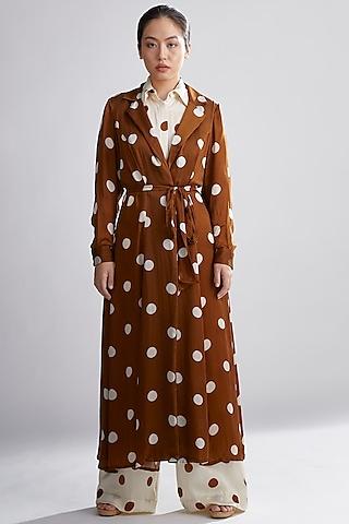 brown & cream polka dotted cape