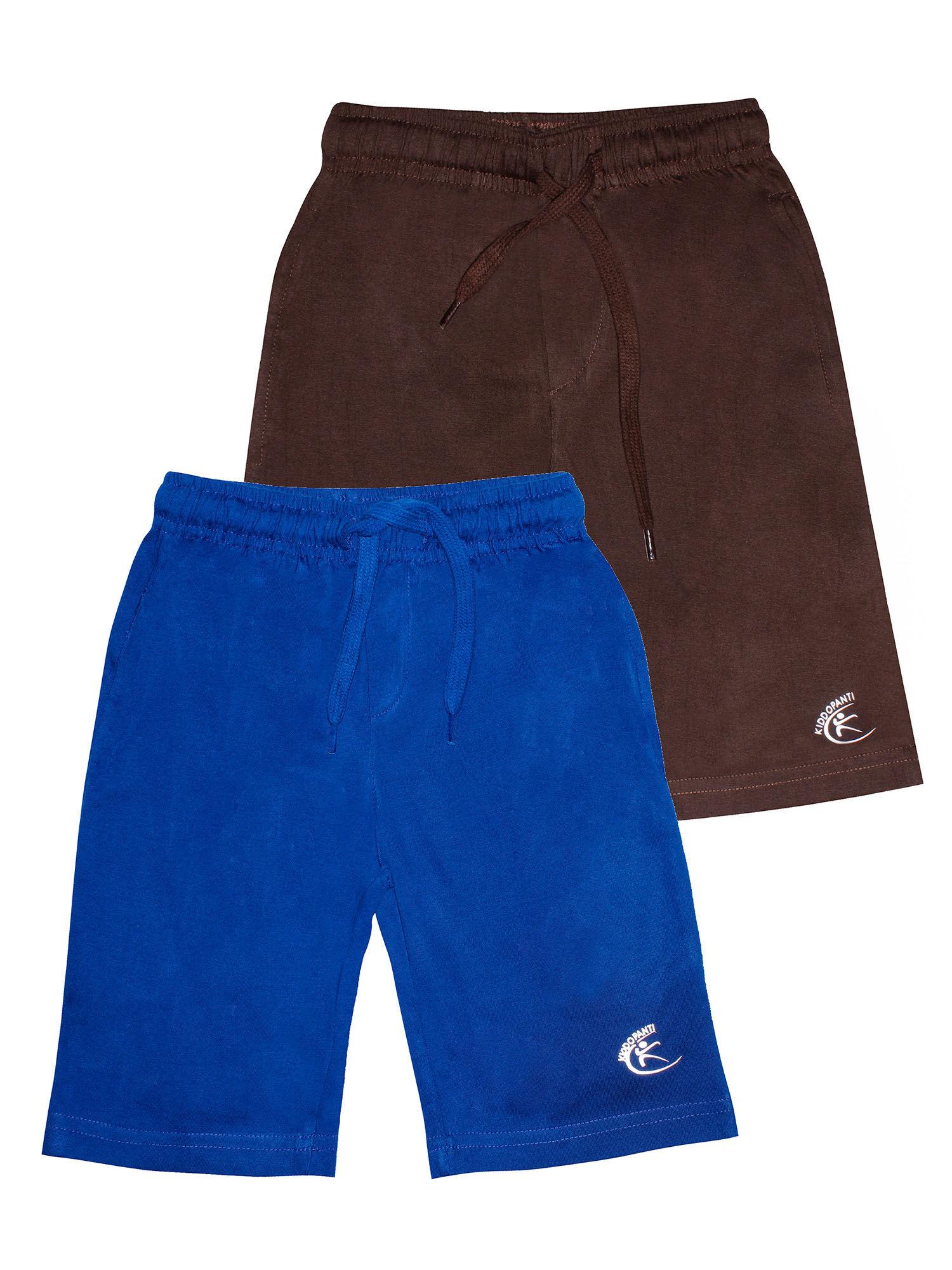 brown & royal blue boys knit knee length basic short (pack of 2)