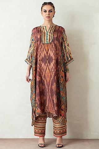 brown & turquoise printed tunic set