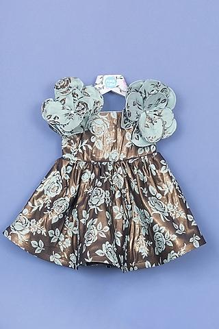 brown brocade embroidered dress for girls
