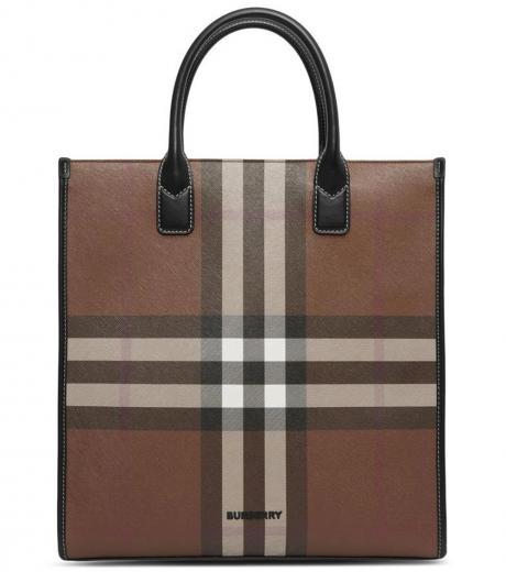 brown check large tote
