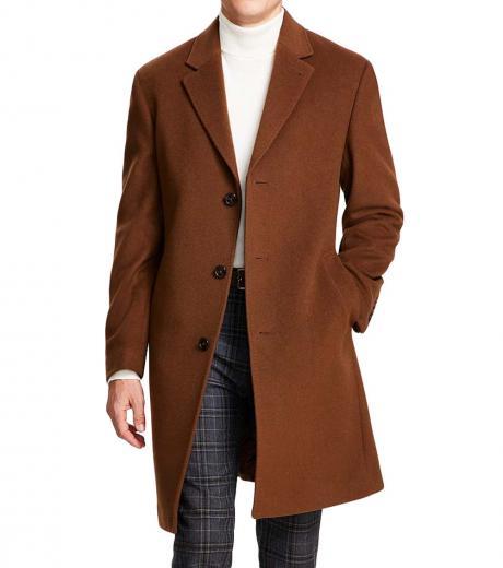 brown classic fit luxury wool overcoat