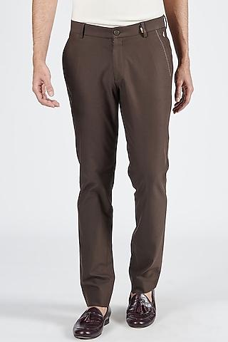 brown cotton & poly blend trousers