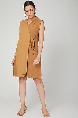 brown cotton linen dress for girls