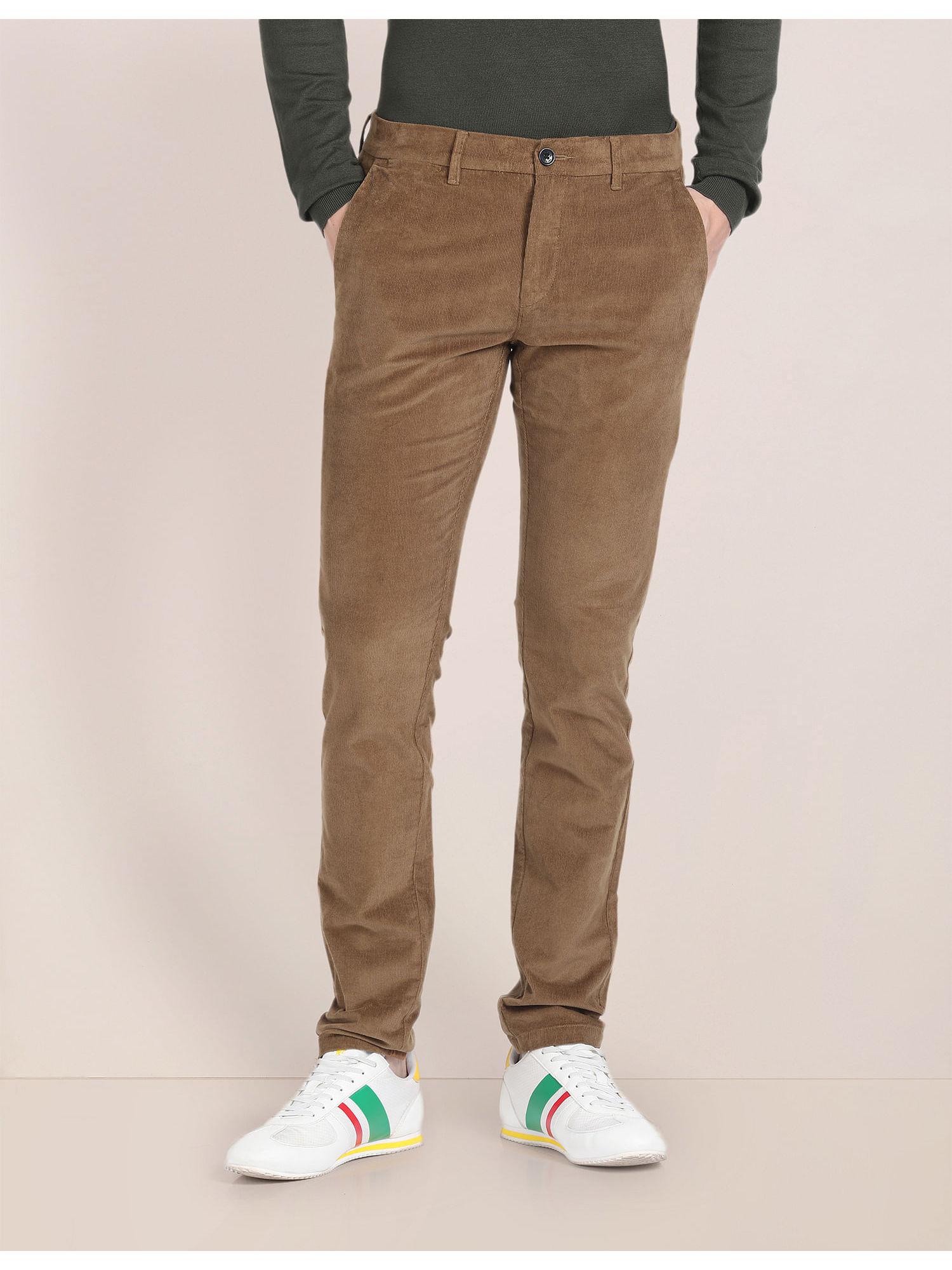 brown cotton stretch corduroy casual trousers