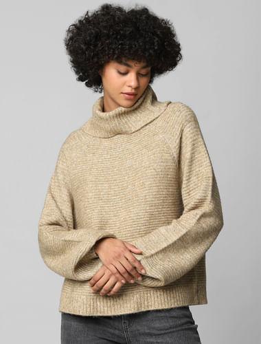 brown cowl neck pullover
