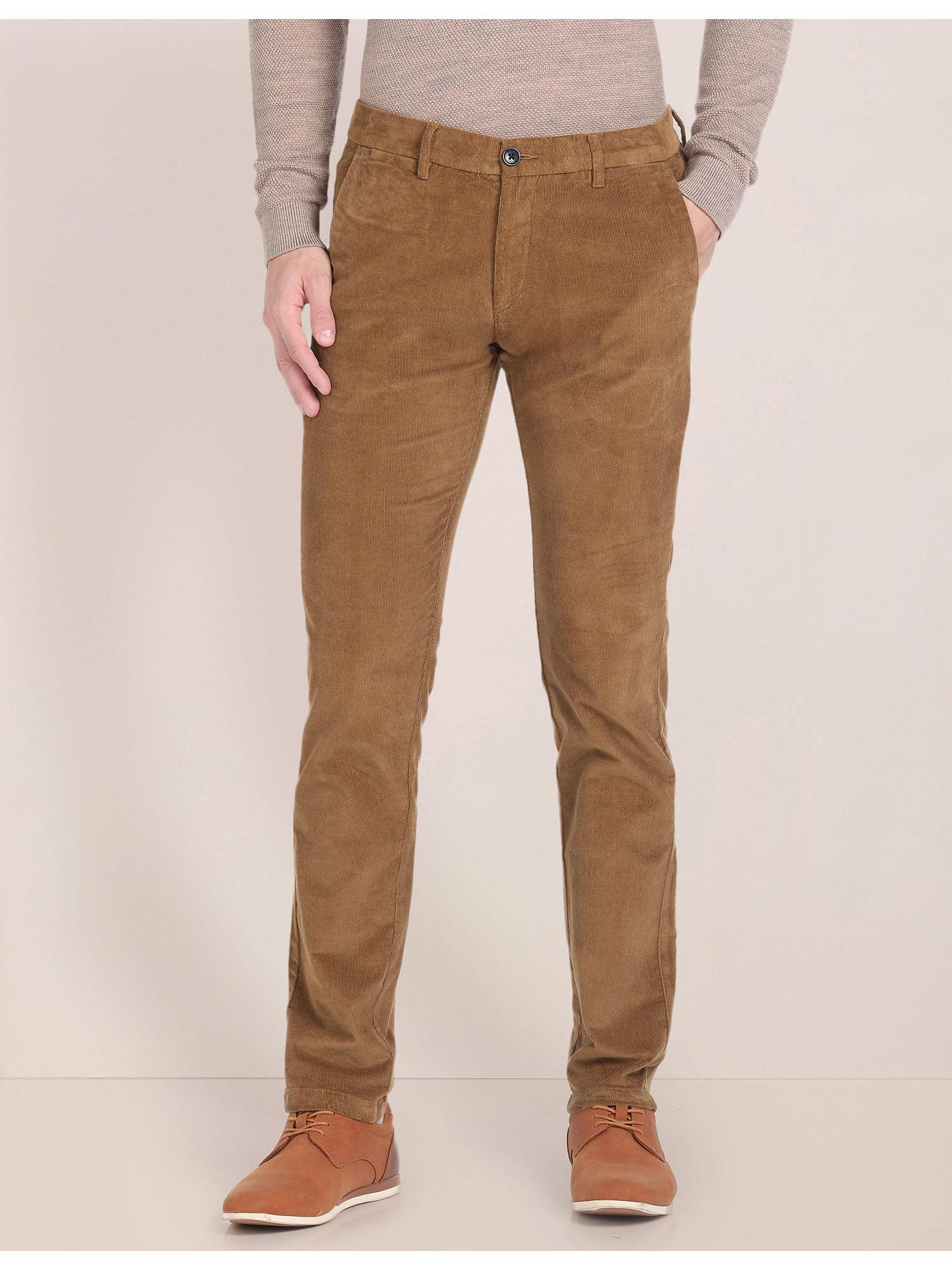 brown denver slim fit corduroy casual trousers
