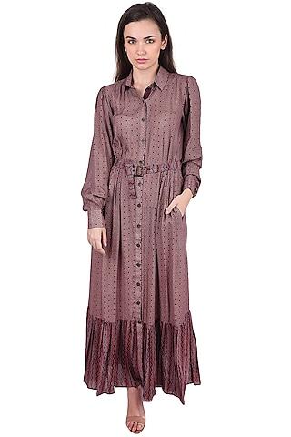 brown digital printed midi dress for girls