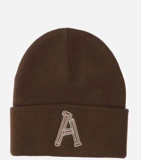 brown embroidered beanie