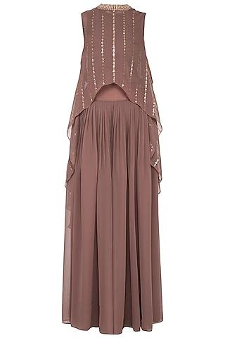 brown embroidered cape with palazzo pants