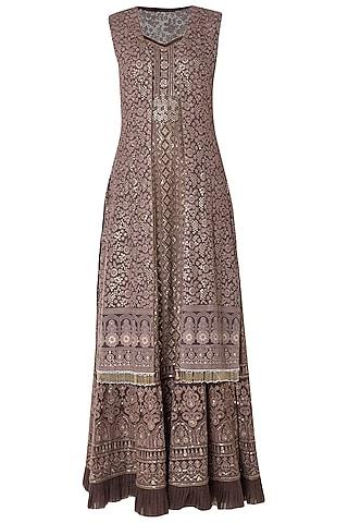 brown embroidered gown with jacket