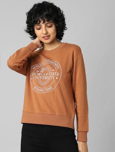 brown embroidered print sweatshirt