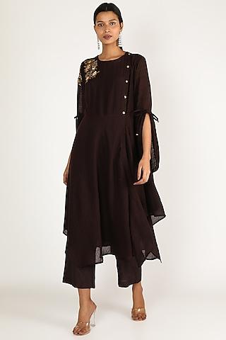 brown-embroidered-tunic-set