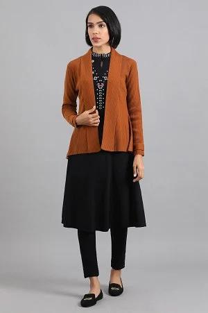 brown front open basic cardigan