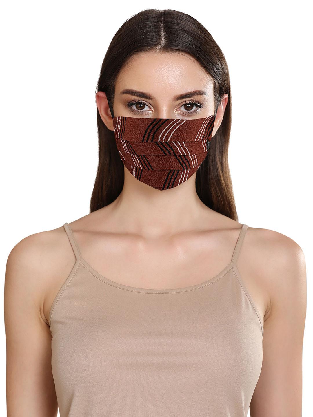 brown geo print with pleats layered mask