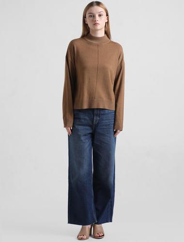 brown high neck boxy pullover