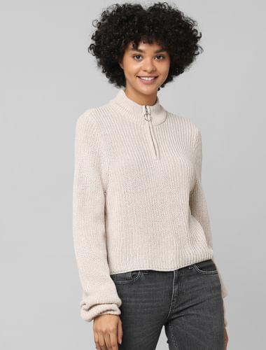 brown high neck ribbed pullover