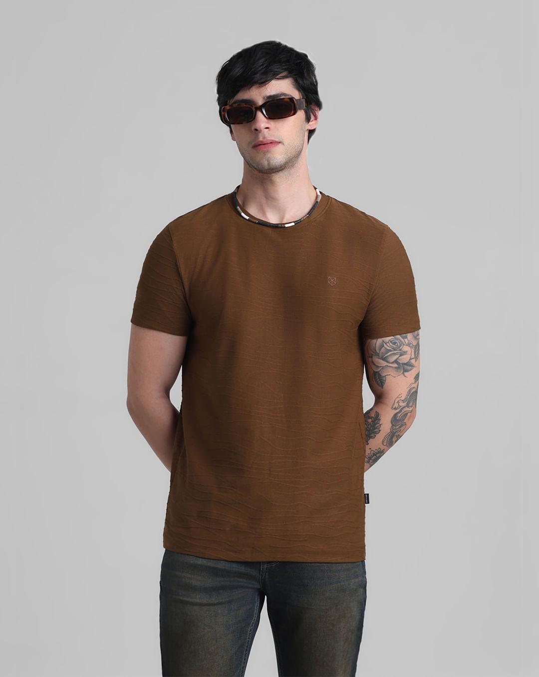 brown jacquard cotton t-shirt