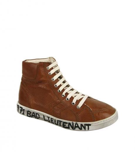 brown leather high top sneakers