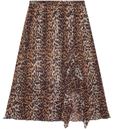 brown leopard print midi skirt
