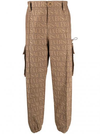 brown logo all over canvas cargo trousers