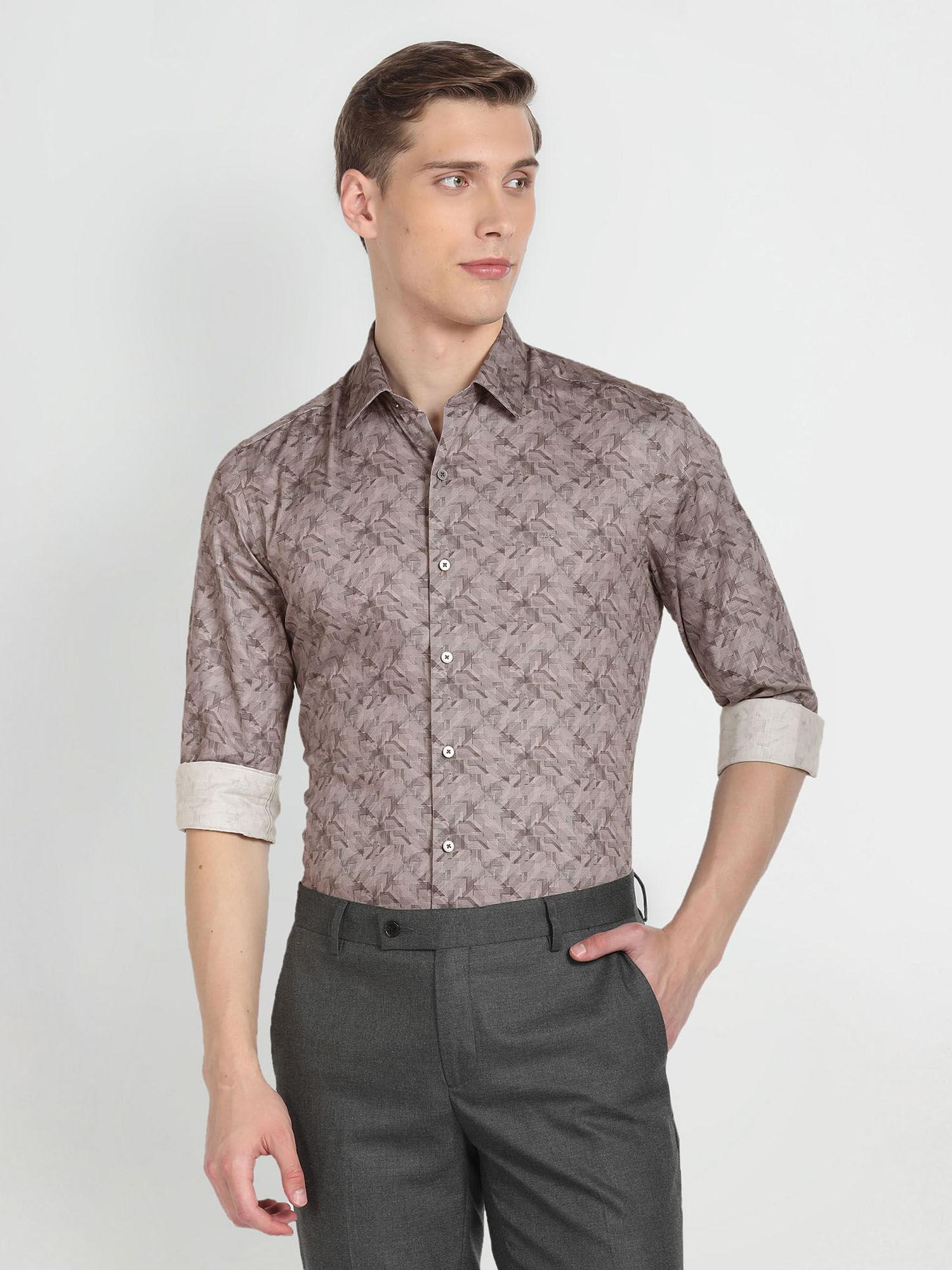 brown manhattan slim fit cotton formal shirt