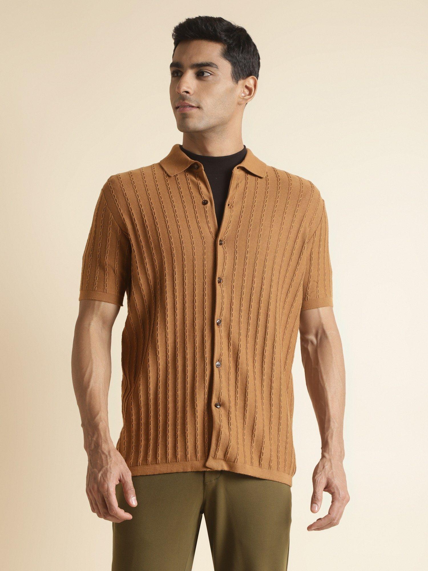 brown mens half sleeve shirt regular fit